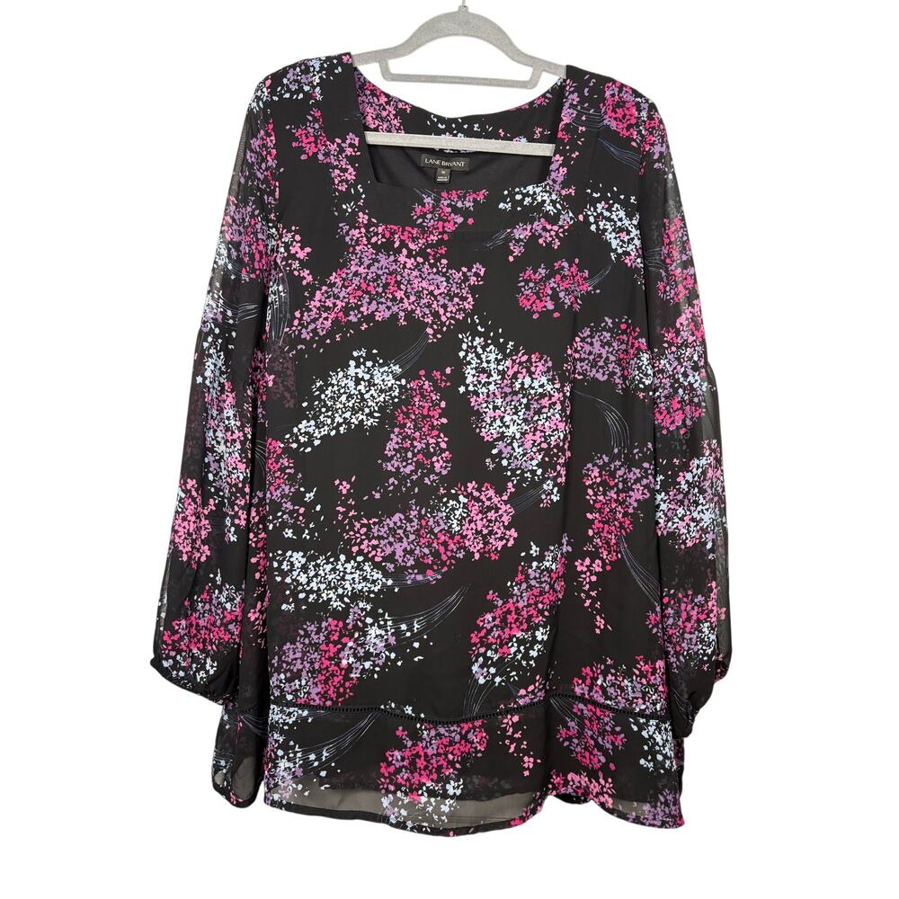 Lane Bryant Black Floral Square Neck Chiffon Sheer Blouse Top Plus Size 20